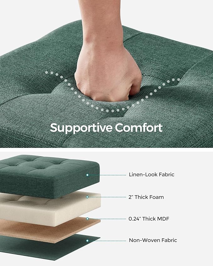 SONGMICS Storage Ottoman, Small Ottoman Foot Rest with Legs, 15 x 15 x 15.7 Inches Foot Stool, Load up to 660 lb, for Living Room, Bedroom, Dorm, Retro Green ULSF014C01