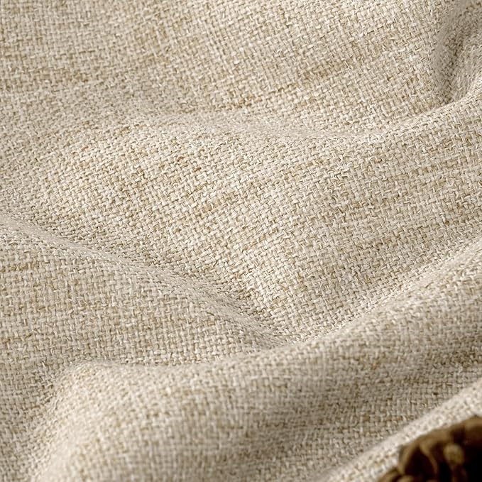 60 Inch Wide Linen Blackout Curtains for Living Room/Bedroom 84 Inch Length 2 Panels, Total Black Out Thermal Insulated Soundproof Grommet Boho Window Drapes White Liner for Modern Farmhouse, Beige