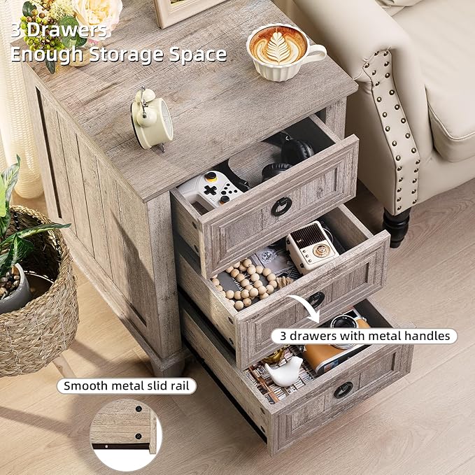 Bedroom Dresser and Nightstand Sets 4 Piece, Farmhouse 6 Drawers Dresser & 40.5" Tall Chest of Drawers, 18" Nightstands Set of 2, 54" Wide Furniture Dressers for Bedroom, Living Room, Grey