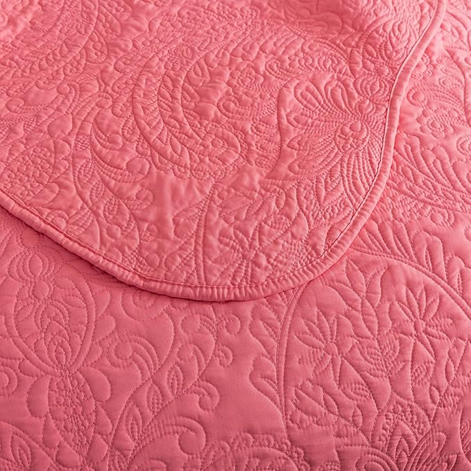 HoneiLife Queen Quilt Bedding Set - Microfiber Quilt Sets for Queen Bed, 3-Piece Lightweight Bedspreads,Reversible Coverlets Rustic Bedlinen Sets, Floral Bedding Set All Season Quilts-Sugar Coral