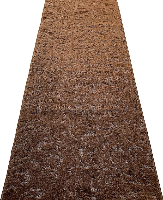 Custom Length Hallway Runner Rug,Slip Resistant,Floral Brown, 26 Inch X 17 feet, Sold and Priced Per Foot