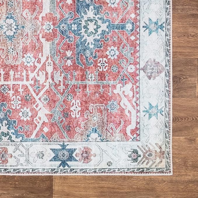 Bloom Rugs Washable Non-Slip 3' x 5' Rug - Red/Blue Traditional Area Rug for Living Room, Bedroom, Dining Room, and Kitchen - Exact Size: 3' x 5'