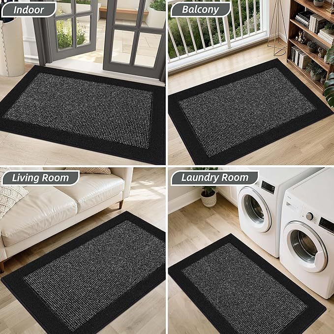 BEQHAUSE Indoor Door Mat 20" x 32", Dirt Trapper Door Mats Non-Slip Entryway Rugs Washable, Resist Dirt Absorbent Welcome Mat, Low Profile Floor Mats for Front Back Door and Entryway, Black