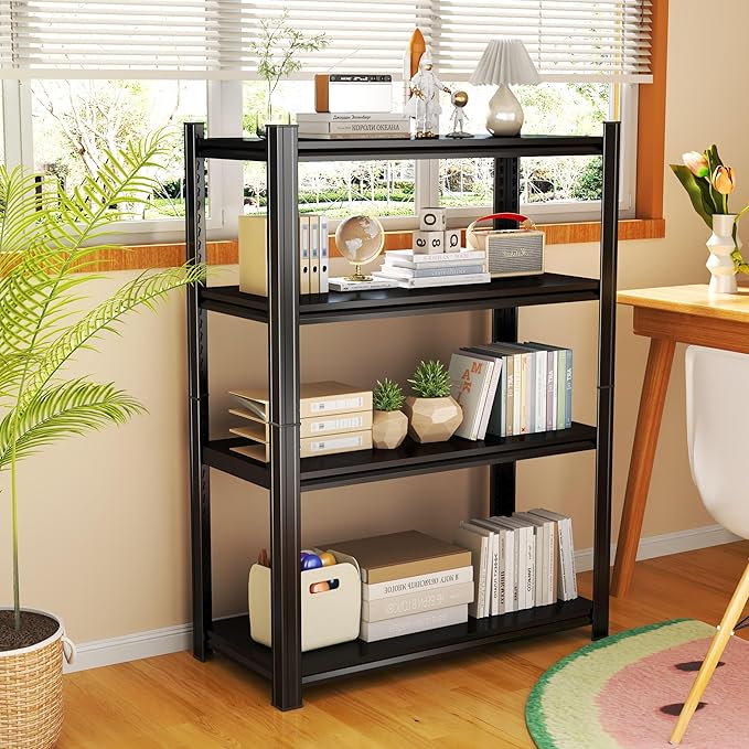 Storage Shelves, Garage Metal Shelving Unit, Adjustable, Double-Layer Column with Reinforced Ribs, Heavy-Duty, Capable of Bearing 2400 lbs, Suitable for Garage, Warehouse, Kitchen Storage