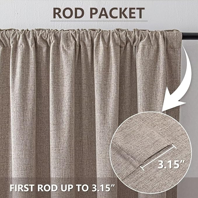 100% Blackout Curtains for Living Room, 84 Inch Curtains 2 Panel Set Light Blocking, Back Tab & Rod Pocket Thermal Insulated Drapes Bedroom Windows Home Decor(52W × 84L inch, Linen)