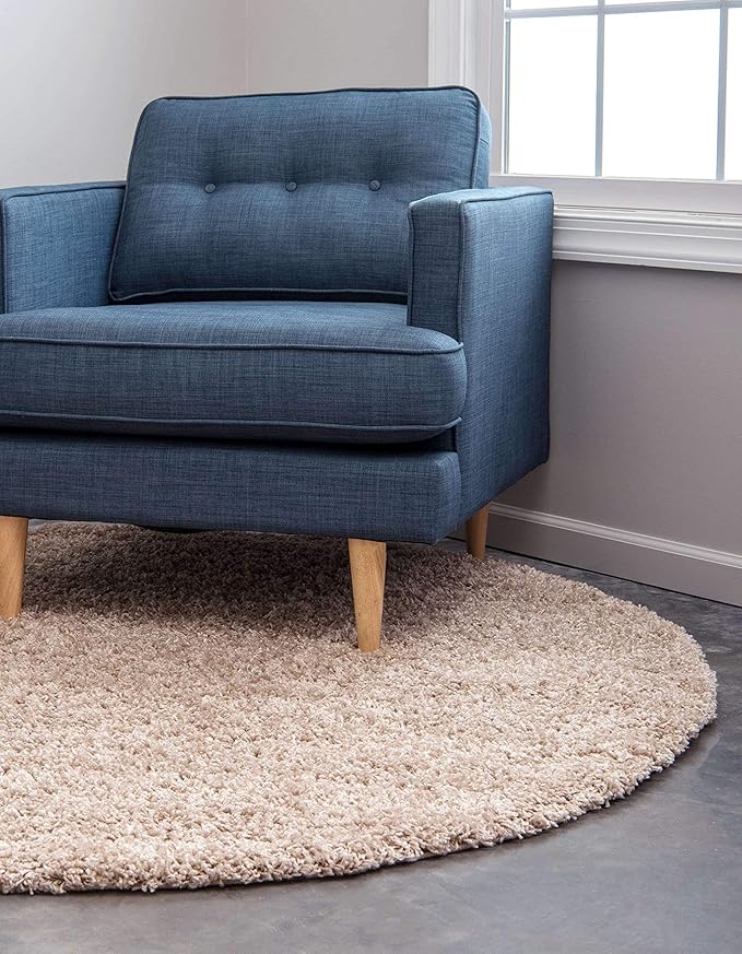 Unique Loom Solid Shag Collection Area Rug (7' 10" Round, Taupe)