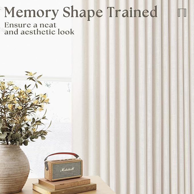Cream Ivory Linen Pleated Curtains 30 Inch Length Light Filtering Semi Sheer Mini Curtains for Small Window Basement Bathroom Pinch Pleat Boho Farmhouse Short Kitchen Drapes Laundry Room RV 40x30
