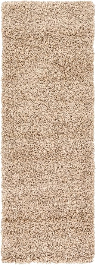 Unique Loom Solid Shag Collection Area Rug (2' x 6' 5" Runner, Taupe)