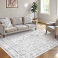 Grey 6x9 Area Rug Vintage Washable Living Room Carpet Non Slip Bedroom Indoor Office Low Pile Large Traditional Distressed Retro Accent Rug for Dining Room Bathroom Kitchen