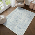 Blue Area Rug 3x4 Office Entryway Rug Machine Washable Kitchen Vintage Distressed Non Slip Carpet Indoor Retro Floral Accent Throw Door Mat for Bathroom Bedroom Dining Living Room