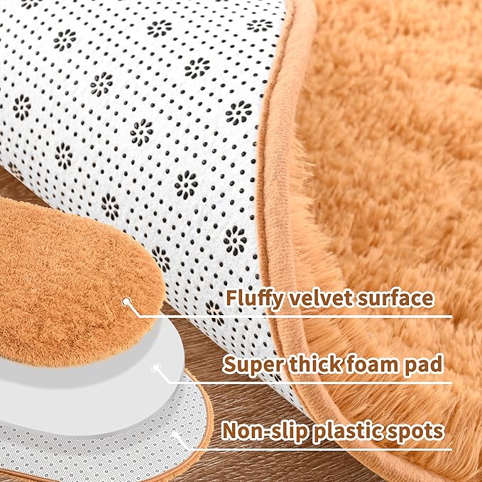 Noahas Fluffy Khaki Rugs for Bedroom Living Room,2.6'X5.3' Oval Throw Rug for Kids Room,Shag Hallway Runner Rug,Small Soft Shaggy Bedside Non-Slip Plush Nursery Dorm Carpet Home Decor Aesthetic