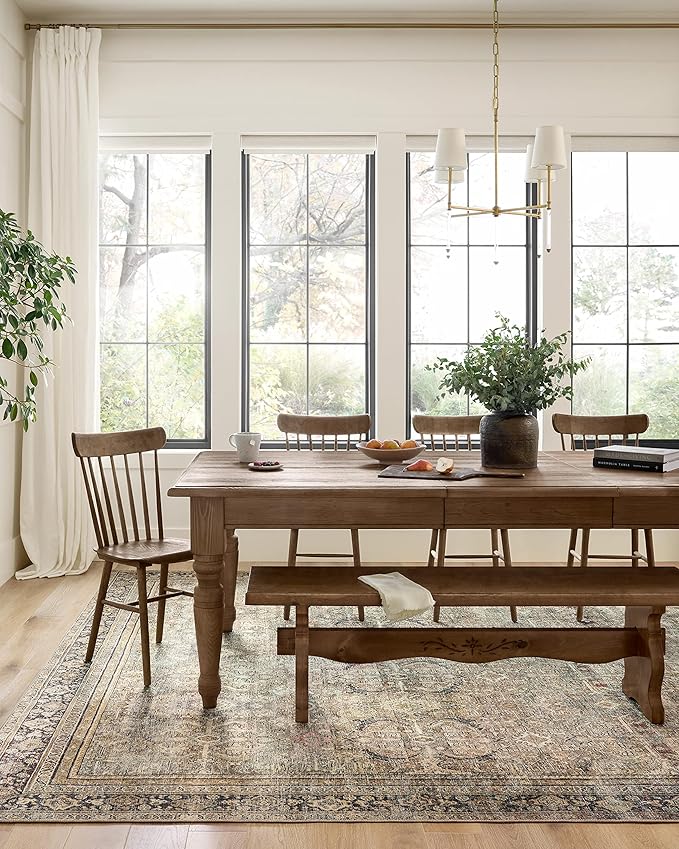 Loloi Layla Collection LAY-03 Olive/Charcoal 9'-0" x 12'-0" .13" Thick Area Rug, Soft, Durable, Vintage Inspired, Distressed, Low Pile, Non-Shedding, Easy Clean, Printed, Living Room Rug