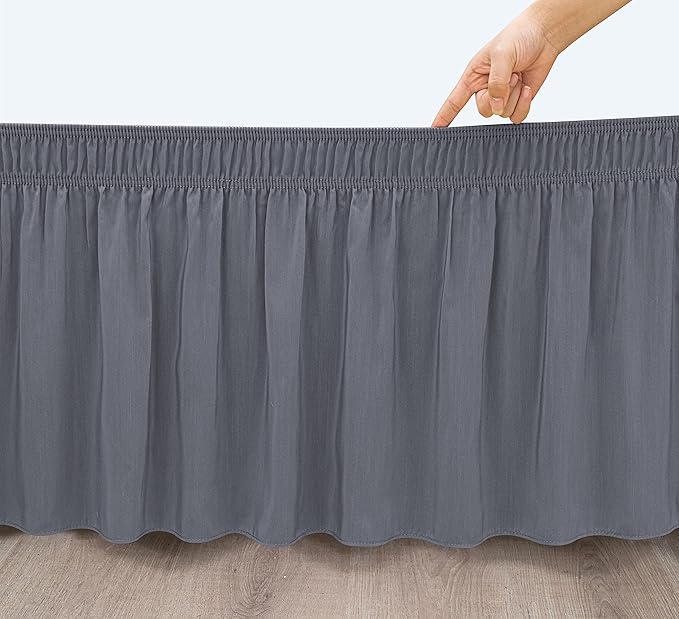 Biscaynebay Wrap Around Bed Skirts with Split Corners for Full Beds 15" Drop, Dark Grey Adjustable Elastic Dust Ruffles Easy Fit Wrinkle Resistant Silky Luxurious Fabric Machine Washable