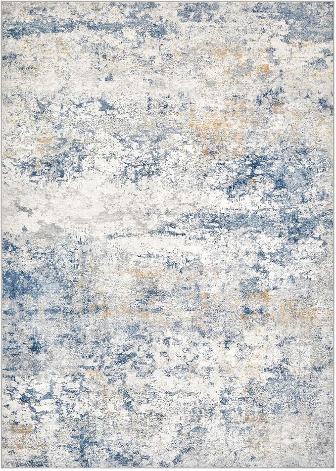 Area Rug Living Room Rugs - 9x12 Abstract Large Soft Indoor Washable Rug Neutral Modern Low Pile Carpet for Bedroom Dining Room Farmhouse Home Office - Blue