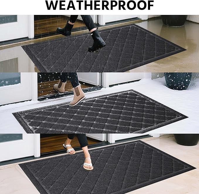 Front Door Mat Indoor Outdoor Entrance, 30" x 48" All-Season Heavy Duty Waterproof Doormat, Non-Slip Absorbent Entryway Mat, Easy to Clean, Low Profile Commercial Floor Mat for Indoor Outdoor