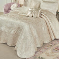 Touch of Class Portia Luxury Bedding | Neutral Pearl | Premier Quilted Polyester Satin | Romantic Hand Guided Machine Quilted Scroll Design 3 Piece Set: Full Oversized Bedspread & 2 Standard Shams