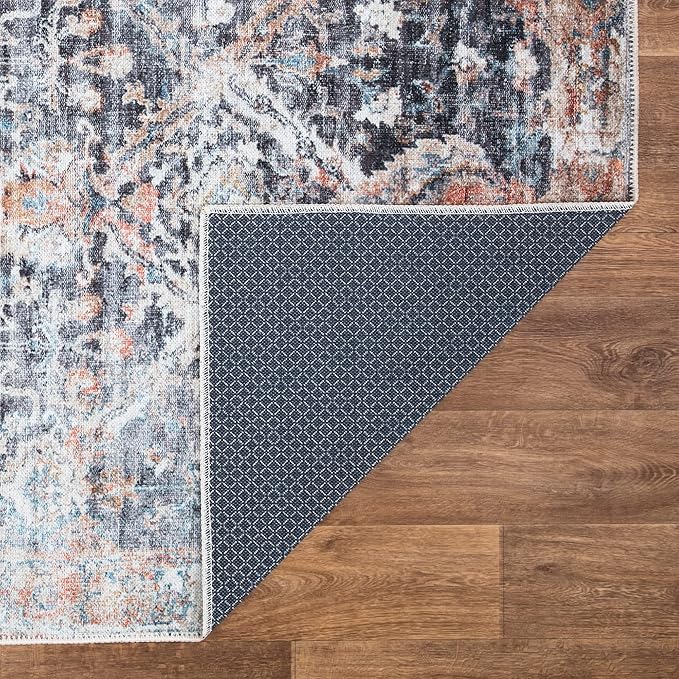 Bloom Rugs Washable Non-Slip 5' x 7' Rug - Orange/Black Traditional Area Rug for Living Room, Bedroom, Dining Room, and Kitchen - Exact Size: 5' x 7'