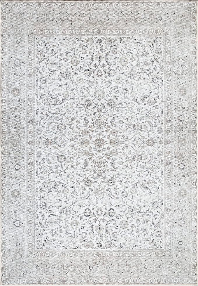 Bloom Rugs Washable Non-Slip 8' x 10' Rug - Beige/Off White Traditional Bordered Area Rug for Living Room, Bedroom, Dining Room, and Kitchen - Exact Size: 8' x 10'