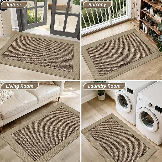 BEQHAUSE Indoor Door Mat 36" x 60", Dirt Trapper Door Mats Non-Slip Entryway Rugs Washable, Resist Dirt Absorbent Welcome Mat, Low Profile Floor Mats for Front Back Door and Entryway, Taupe