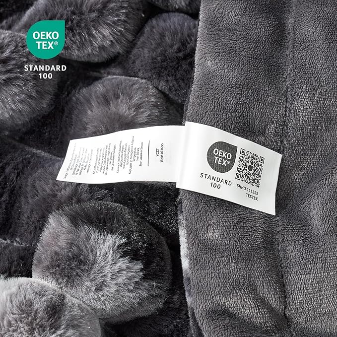 Cozy Bliss Faux Fur Throw Blanket for Couch, Cozy Warm Plush Striped Blanket for Sofa Bedroom Living Room, 108 * 90 Inches Tie-dye Black