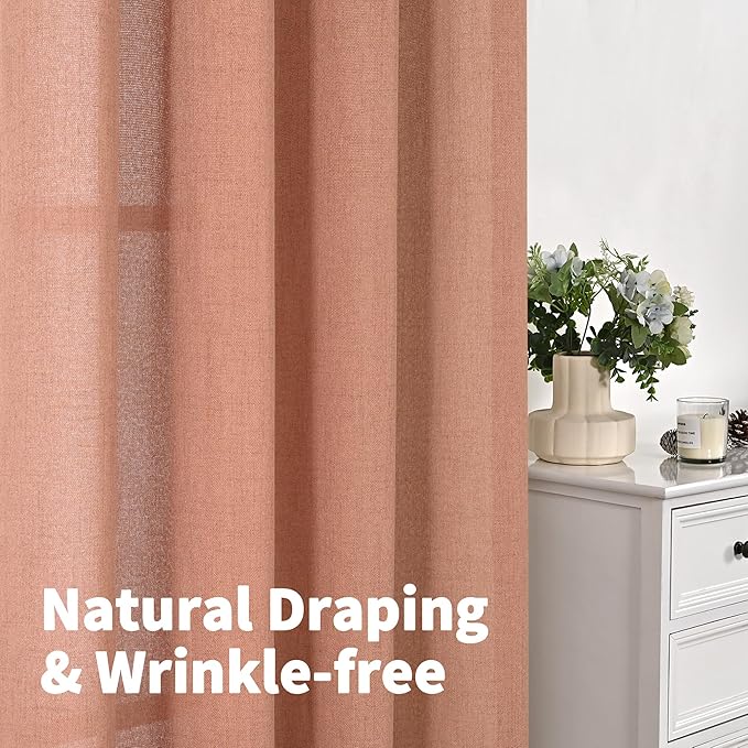 YoungsTex Terracotta Linen Curtains 108 Inch Length for Living Room, Light Filtering Semi Sheer Window Drapes with Bronze Grommet Privacy for Bedroom Farmhouse Decorative, 52 x 108 Inch, 2 Panels