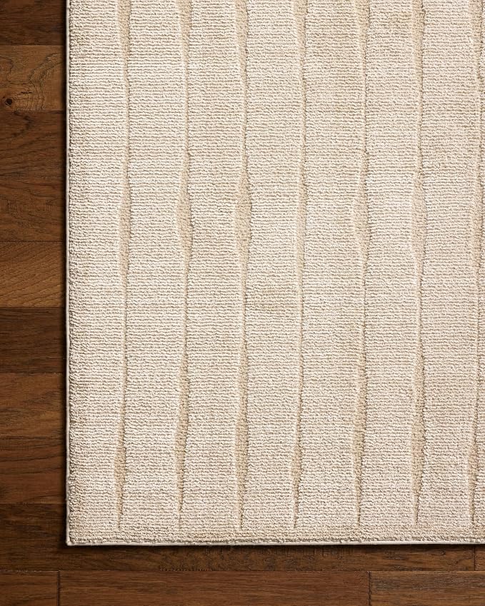 Loloi Chris Loves Julia Calvin Collection CLV-02 Ivory/Oatmeal 7'-10" x 7'-10" Round Area Rug Checkered Neutral Soft Living Room Bedroom Carpet