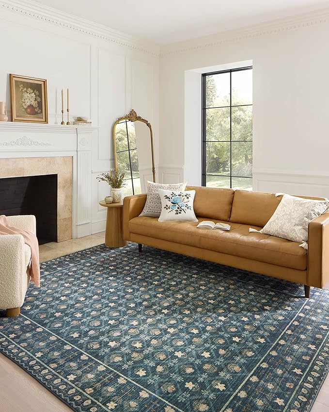 Loloi Rifle Paper Co. Eden Collection EDE-03 Lattice Indigo 2'-3" x 3'-9" Accent Rug feat. CloudPile™