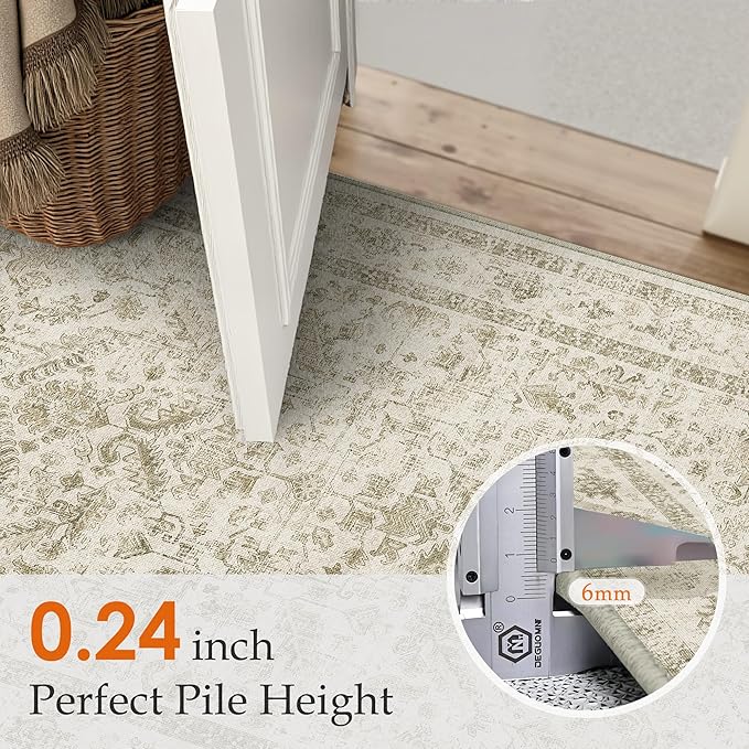 Taupe 2x6 Runner Rug Vintage Area Carpet Hallway Indoor Kitchen Washable Low Pile Traditional Distressed Retro Accent Throw Rug Non Slip for Laundry Bathroom Office
