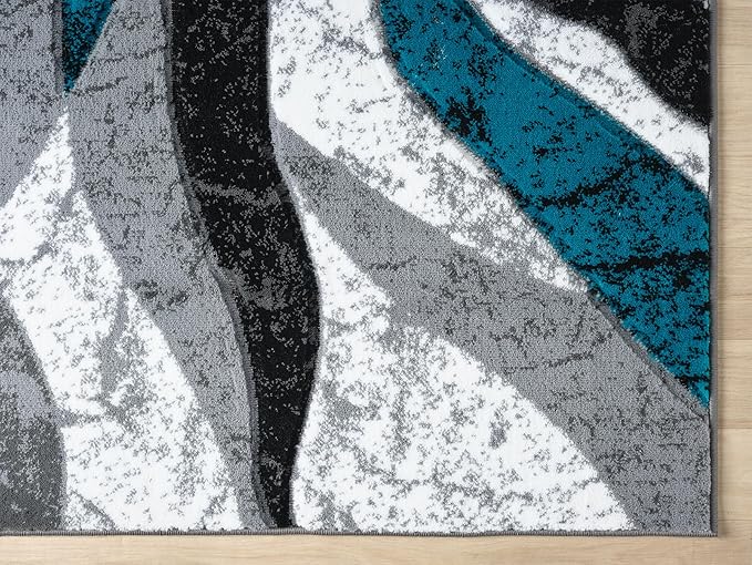 Modern Abstract Area Rug Hand Carved Contemporary Geometric Swirls Vibrant Colors Carpet for Living Room Bedroom Design PR1002 (Turquoise, 5' x 7')