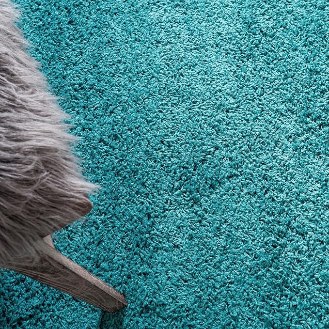Unique Loom Solid Shag Collection Area Rug (4' 1" Round, Deep Aqua Blue)