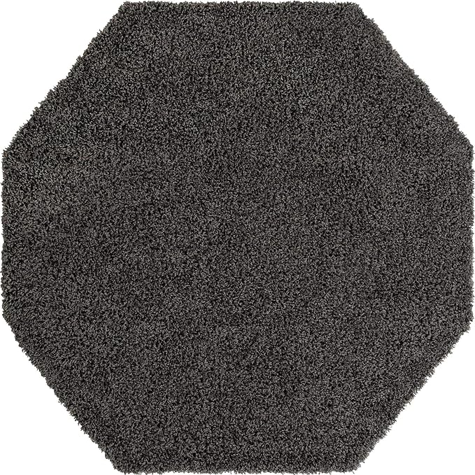 Unique Loom Solid Shag Collection Area Rug (6' 1" Octagon, Graphite Gray)