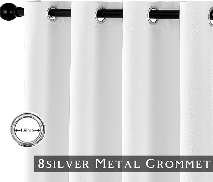 ChrisDowa 100% Blackout Pure White Solid Curtains 96 Inches Long 2 Panels for Bedroom Living Room,Farmhouse Room Darkening Thermal Insulated Soundproof Grommet Top Window Treatment Drapes,52x96