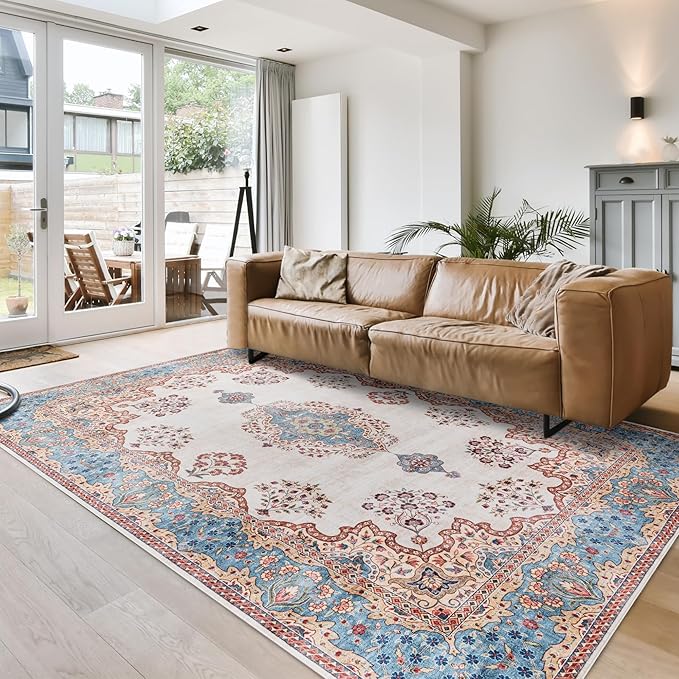 Gertmenian Indoor Boho Area Rug - 6x9 Medium, Non Slip, Super Strong, Ideal for High Traffic Areas in Bedroom, Living Room, Kitchen - Dainty Medallion, Multi, 24533