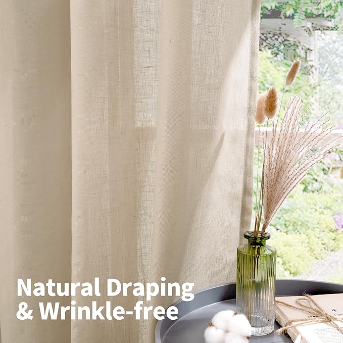 YoungsTex Tan Linen Semi Sheer Curtains 84 Inches Long for Living Room, Light Filtering Drapes with Grommet Lightweight for Bedroom Dining Farmhouse, 2 Panels, 52 X 84 Inch