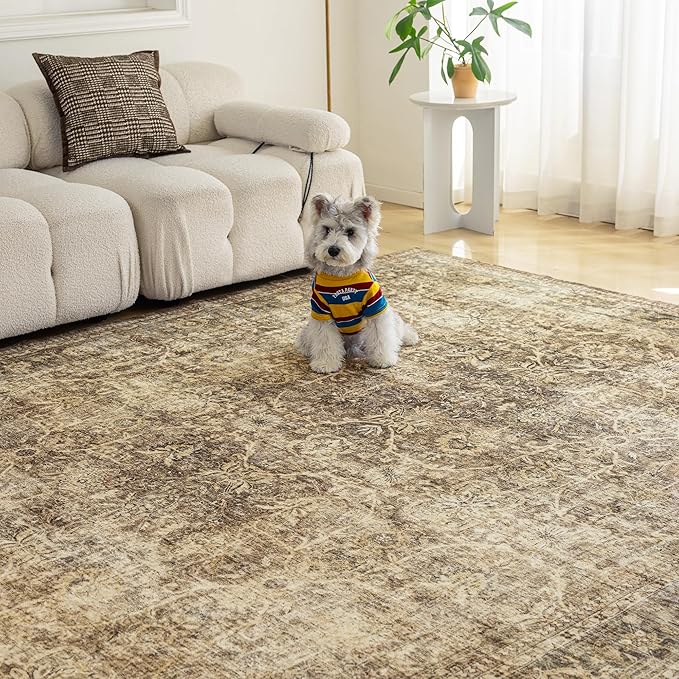 FMFUNCTEX Entryway Rug 2x3 Washable Brown Vintage Distressed Door Mat Non Slip Low Pile Indoor Carpet Soft Retro Floral Small Throw Area Rugs for Entry Way Entrance Bedroom Kitchen Bathroom Laundry