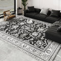 Area Rugs 5x7 Machine Washable Floral Rug Non Silp Faux Wool Vintage Soft Black Carpet for Living Room Dinning Room Bedroom Rug Under Bed Floor | Black White