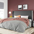 Allewie King Size Velvet Bed Frame/Vertical Channel Tufted Wingback Headboard/Upholstered Platform Bed/No Box Spring Needed/Strong Wooden Slats/Easy Assembly/Grey