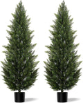 Outdoor Artificial Cedar Topiary Tree, Faux Evergreen Shrubs for Front Porch Decor, Lifelike Fake Bushes Plants for Home Living Room Front Door Decor (2, 6ft)