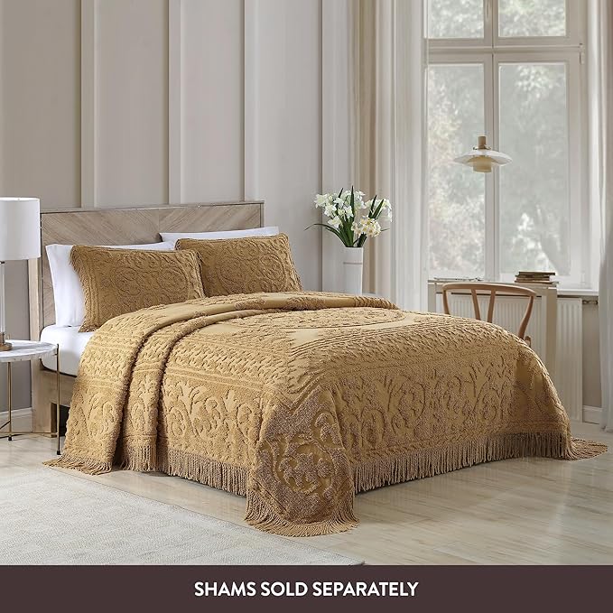 Beatrice Home Fashions Medallion Chenille Bedspread, Full, Gold
