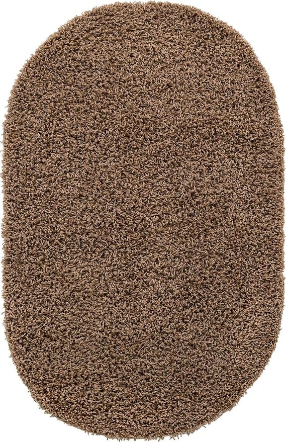 Unique Loom Solid Shag Collection Area Rug (3' 3" x 5' 3" Oval, Sandy Brown)