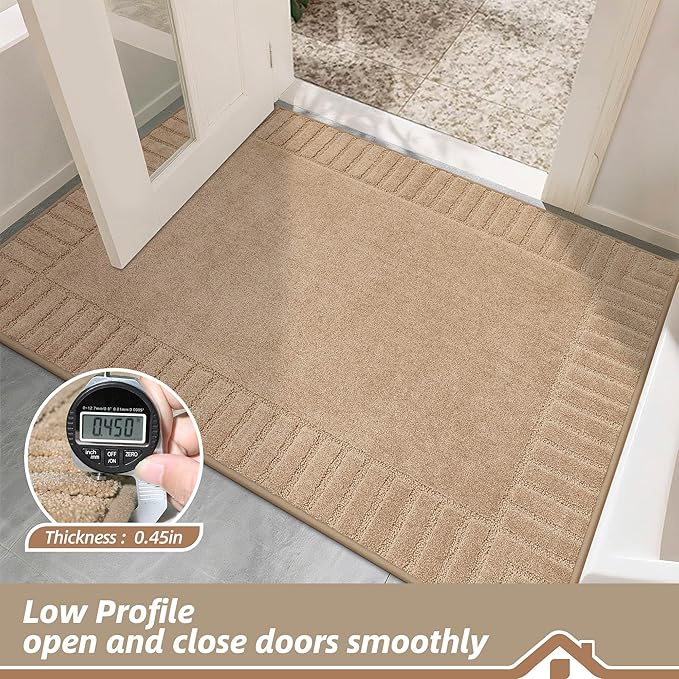 BEQHAUSE Door-Mat-Non-Slip Front Door Mat Washable Low-Profile Entrance Rugs for Front Door Entry Dirt Trapper Door Mats Absorbent Welcome Mats,20"x32",Taupe