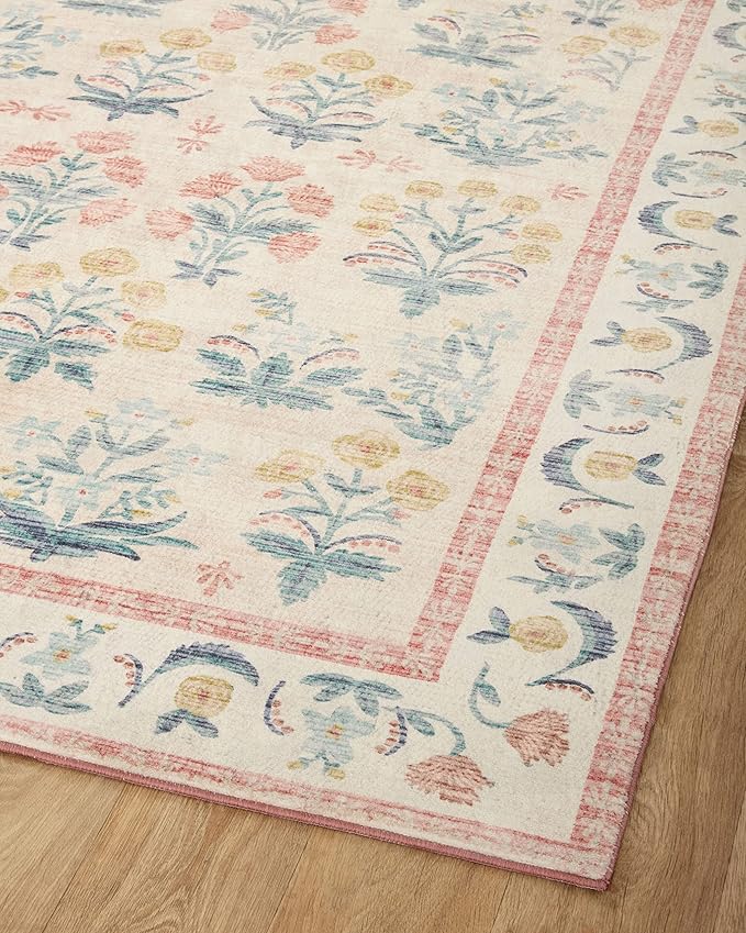 Loloi Rifle Paper Co. Eden Collection EDE-01 Mughal Rose Blush 2'-6" x 9'-6" Runner Rug feat. CloudPile™