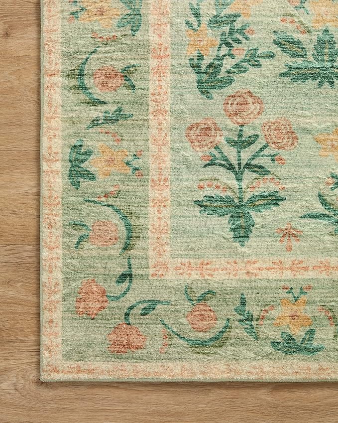Loloi Rifle Paper Co. Eden Collection EDE-01 Mughal Rose Moss 3'-6" x 5'-6" Accent Rug feat. CloudPile™
