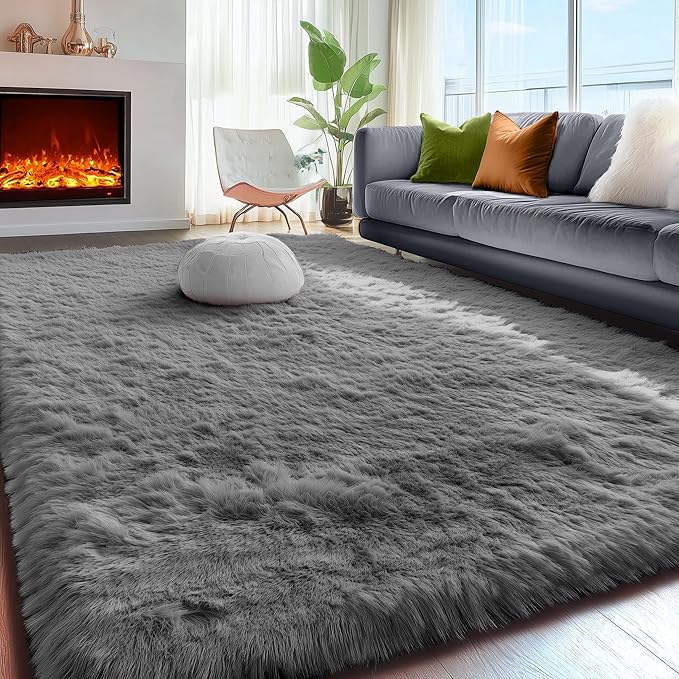 PAGISOFE Grey Fluffy Rugs for Bedroom 4x6 Area Rug Shag Rug for Kids Room Furry Carpet Modern Living Room Rug Soft Shaggy Boys Rug Fuzzy Throw Rugs for Home Decor Aesthetic, Dorm Nursery Gray