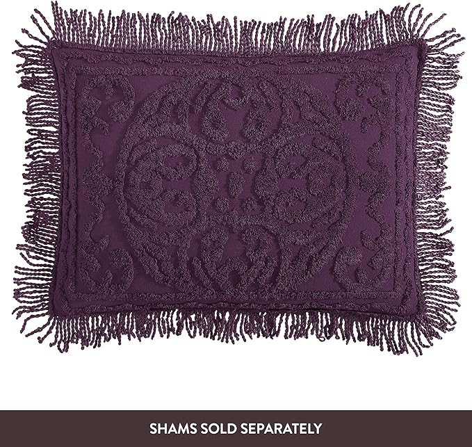 Beatrice Home Fashions Medallion Chenille Bedspread, Queen, Eggplant