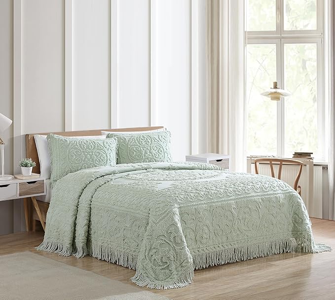 Beatrice Home Fashions Medallion Chenille Bedspread, King Sham, Sage