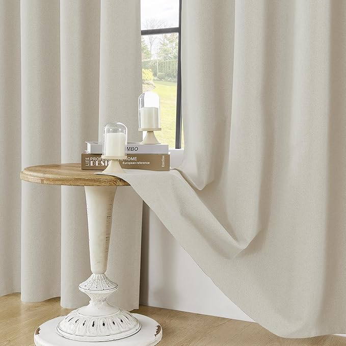 ChrisDowa 100% Blackout Birch Solid Curtains 102 Inches Long 2 Panels for Bedroom Living Room,Farmhouse Room Darkening Thermal Insulated Soundproof Grommet Top Window Treatment Drapes,52x102