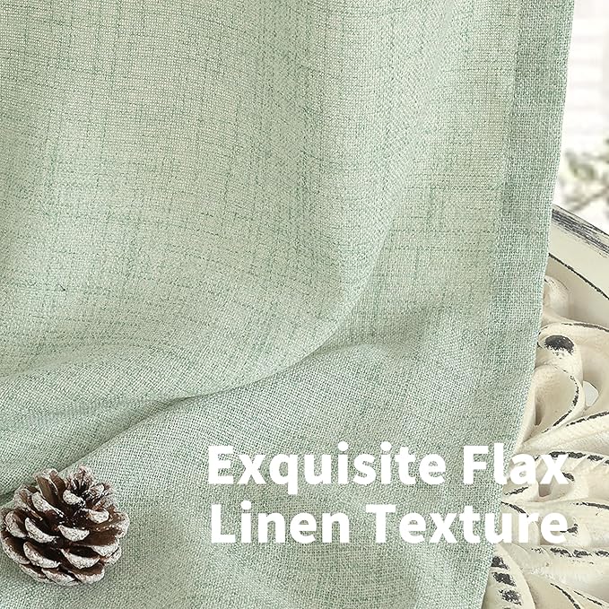 YoungsTex Sage Green Linen Semi Sheer Curtains 36 Inch Length for Kitchen Cafe Windows, Small Drapes with Bronze Grommet Light Filtering for Bathroom, 42 x 36 Inch, 2 Panels