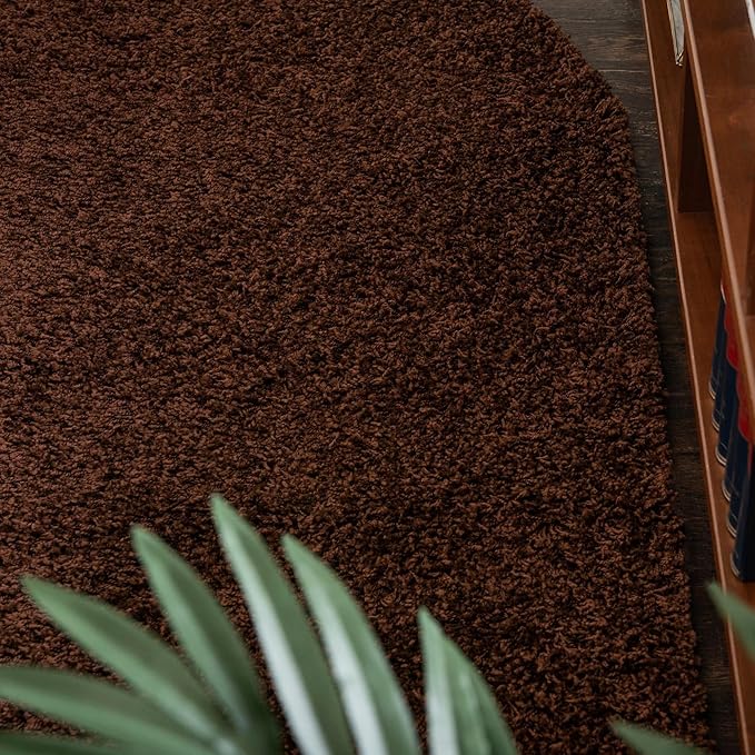 Unique Loom Solid Shag Collection Area Rug (3' 3" x 5' 3" Oval, Chocolate Brown)