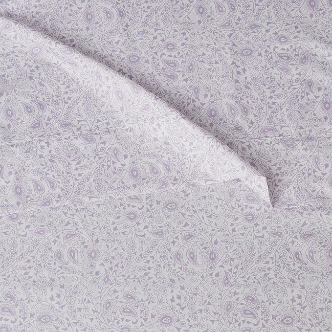 Amazon Basics Lightweight Super Soft Easy Care Microfiber 4 Piece Bed Sheet Set With 14-inch Deep Pockets, Queen, Lavender Paisley,Printed